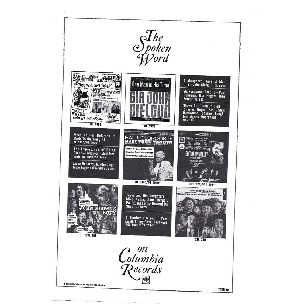 Columbia Records ADVERT Sir John Gielgud 1960s Vintage Print Ad 9 inch W
